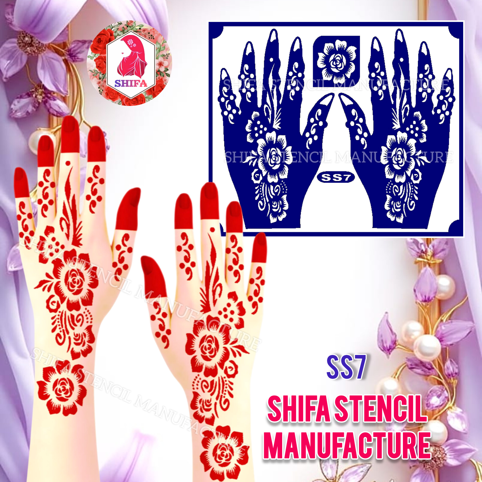 SS7 Blossom Rose Patterned Arabic Design  - Sticker Overview  - Shifa Stencil Manufacturer
